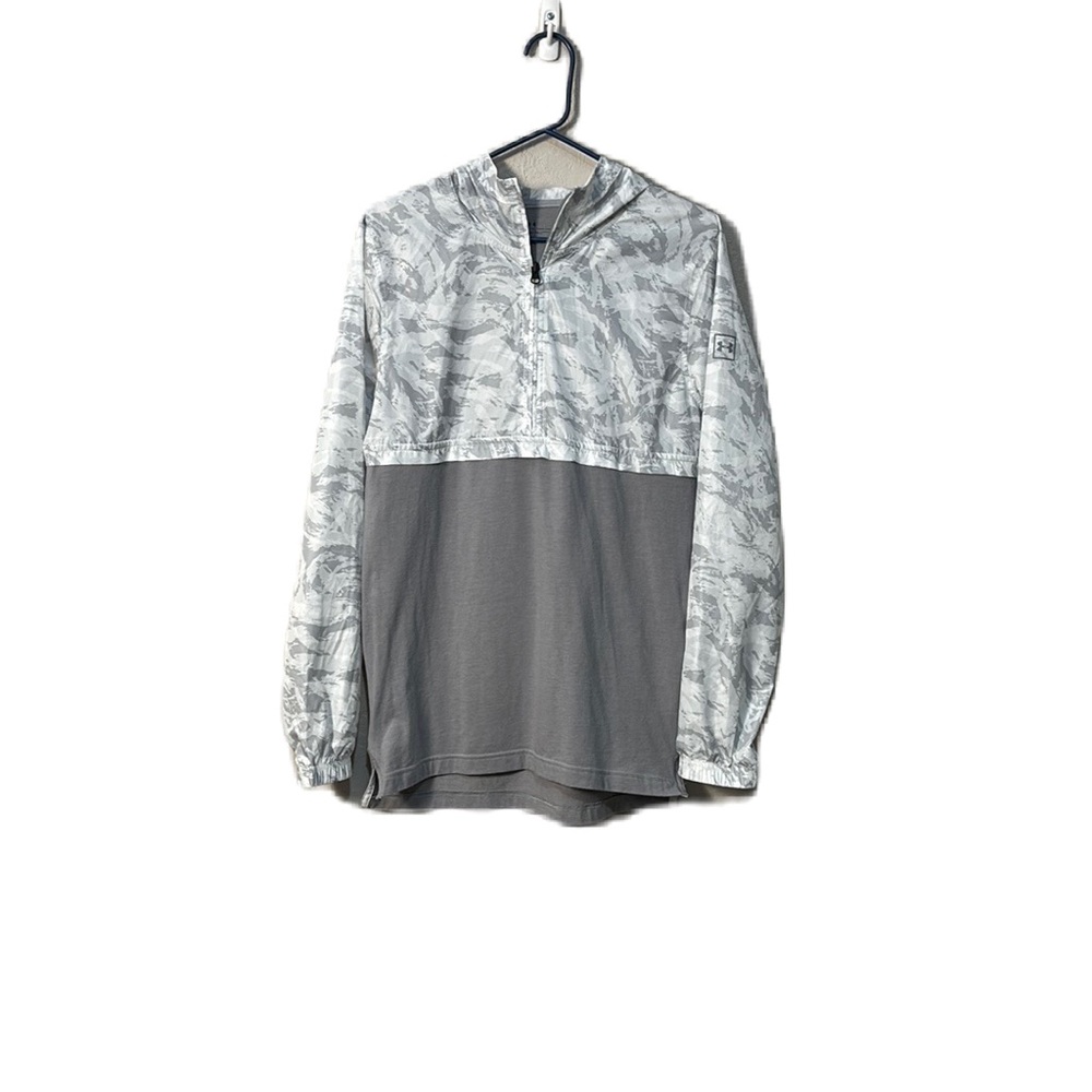 Under Armour Men's Sportstyle Wind Anorak Gray and White Fitted Hoodie Size S